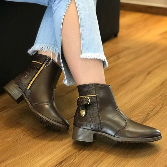Bota Feminia Cano Curto Salto Baixo